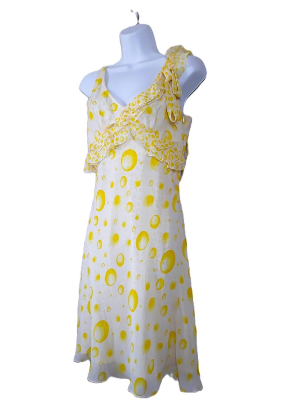 Escada Yellow Silk Dress Ruffles Bow Coquette Feminine - Picture 5 of 12